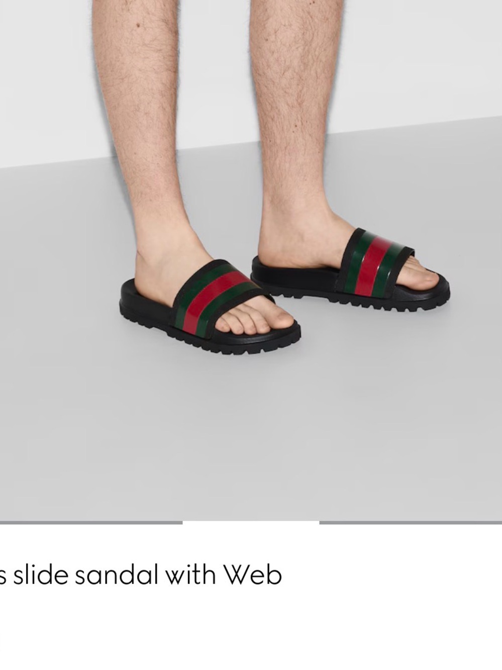 Gucci Men's Black Slide Sandals with Green and Red Stripe